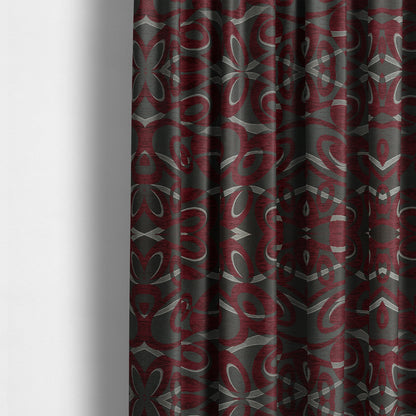 Japura Collection Of Shiny Swirl Pattern Weaves In Burgundy Silver Chenille Colour Upholstery Fabric CTR-374 - Made To Measure Curtains