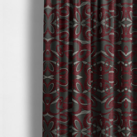 Japura Collection Of Shiny Swirl Pattern Weaves In Burgundy Silver Chenille Colour Upholstery Fabric CTR-374 - Made To Measure Curtains