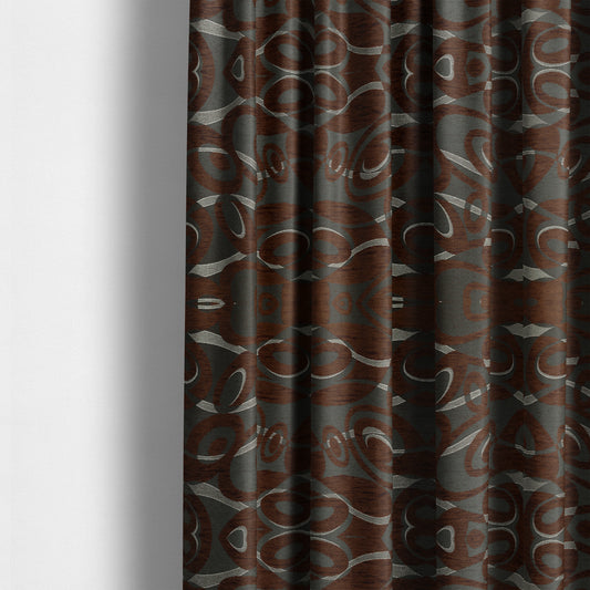 Japura Collection Of Shiny Swirl Pattern Weaves In Brown Silver Chenille Colour Upholstery Fabric CTR-375 - Made To Measure Curtains