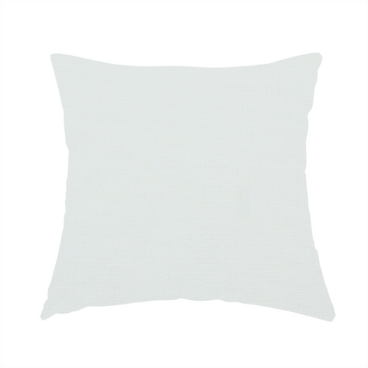 The fabric used to create this handmade cushion is a light grey or off-white fabric with a tight, fine weave texture.