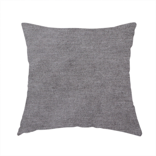 The fabric used to create this handmade cushion is a textured, medium grey woven upholstery fabric.