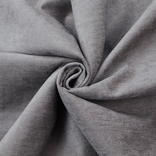 A textured, medium grey woven upholstery fabric.