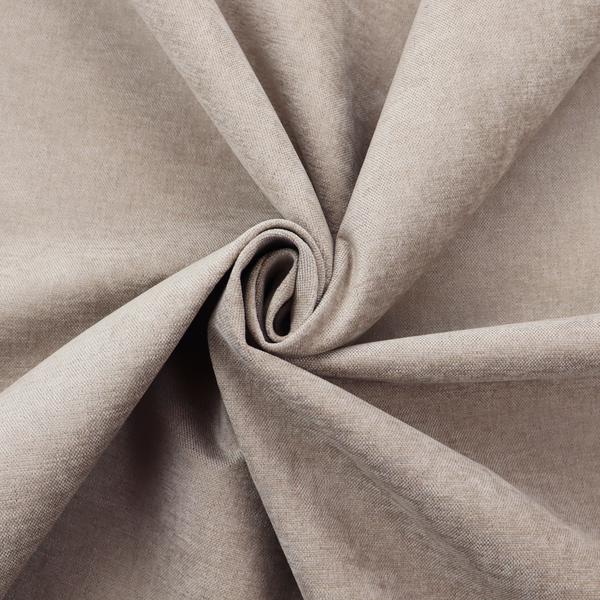A textured, warm taupe or tan woven upholstery fabric.