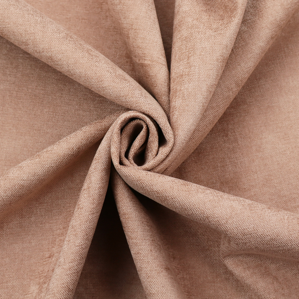 A textured, warm peach or terracotta-coloured woven upholstery fabric.