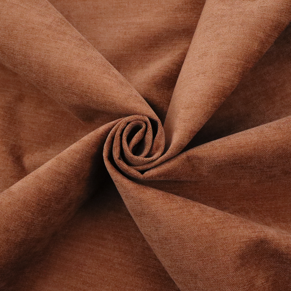 A textured, rich rust or burnt orange woven upholstery fabric.