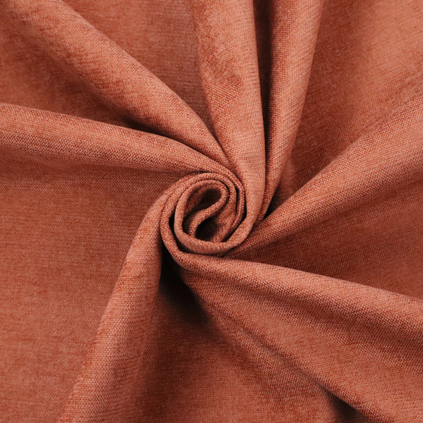 A textured, vibrant burnt orange or coral-coloured woven upholstery fabric.