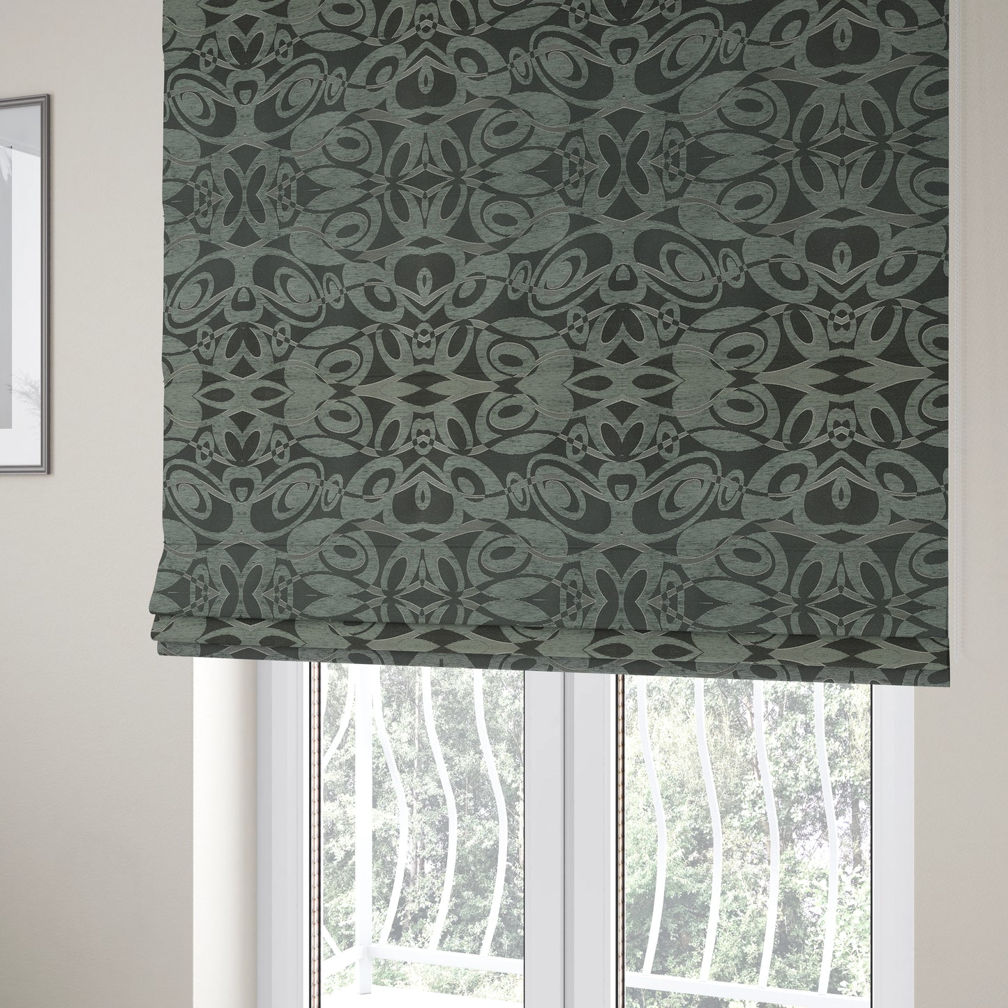 Japura Collection Of Shiny Swirl Pattern Weaves In Grey Silver Chenille Colour Upholstery Fabric CTR-376 - Roman Blinds