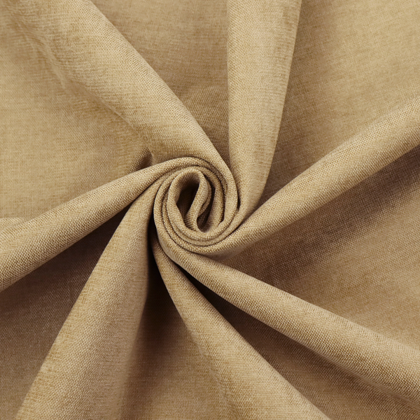 A textured, light brown or camel-coloured woven upholstery fabric.