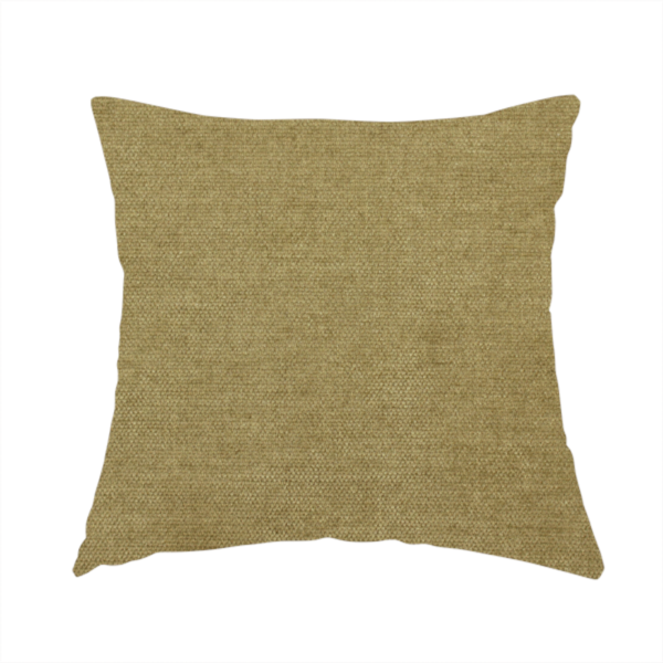 The fabric used to create this handmade cushion is a textured, olive green or muted bronze woven upholstery fabric.