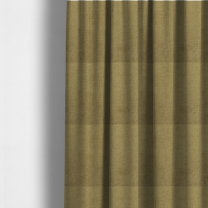 The fabric used to create these made-to-measure curtains is a textured, olive green or muted bronze woven upholstery fabric.