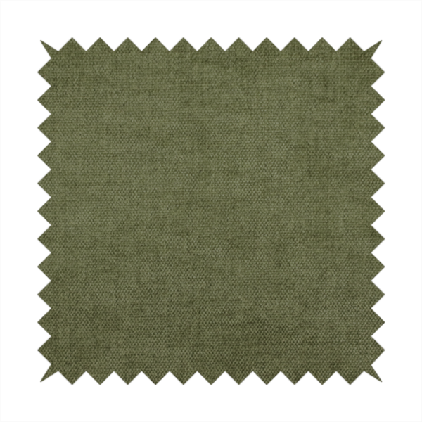 A textured, deep sage green or moss green woven upholstery fabric.