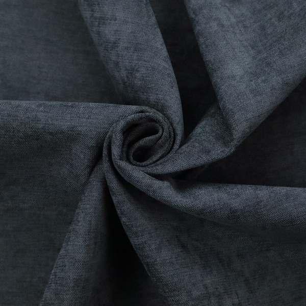 A textured, dark charcoal grey or near-black woven upholstery fabric.
