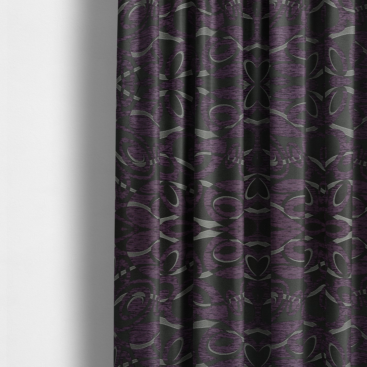 Japura Collection Of Shiny Swirl Pattern Weaves In Purple Silver Chenille Colour Upholstery Fabric CTR-378 - Made To Measure Curtains