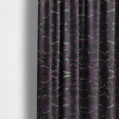 Japura Collection Of Shiny Swirl Pattern Weaves In Purple Silver Chenille Colour Upholstery Fabric CTR-378 - Made To Measure Curtains