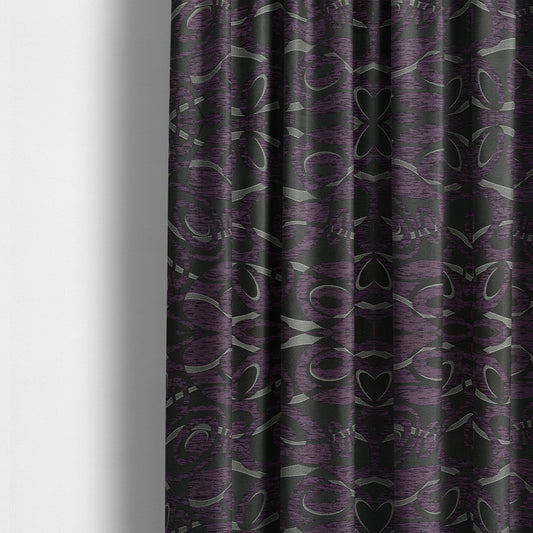 Japura Collection Of Shiny Swirl Pattern Weaves In Purple Silver Chenille Colour Upholstery Fabric CTR-378 - Made To Measure Curtains