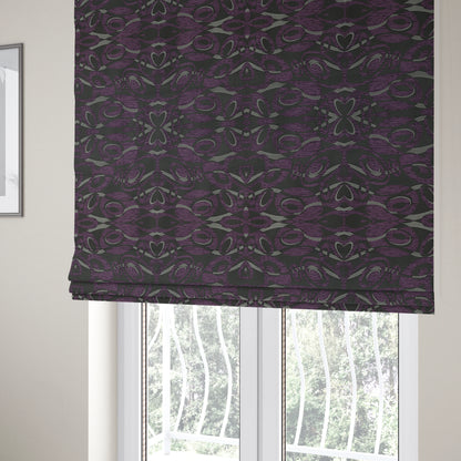 Japura Collection Of Shiny Swirl Pattern Weaves In Purple Silver Chenille Colour Upholstery Fabric CTR-378 - Roman Blinds