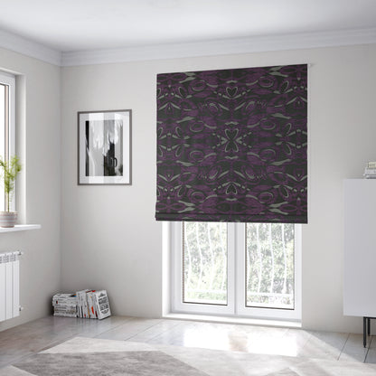 Japura Collection Of Shiny Swirl Pattern Weaves In Purple Silver Chenille Colour Upholstery Fabric CTR-378 - Roman Blinds