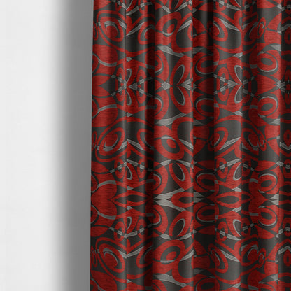 Japura Collection Of Shiny Swirl Pattern Weaves In Red Silver Chenille Colour Upholstery Fabric CTR-379 - Made To Measure Curtains