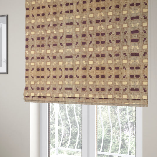 Carousel Geometric Pattern Collection Purple Beige Colour Woven Chenille Upholstery Fabric CTR-381 - Roman Blinds