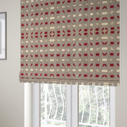 Carousel Geometric Pattern Collection Burgundy Red Beige Colour Woven Chenille Upholstery Fabric CTR-382 - Roman Blinds