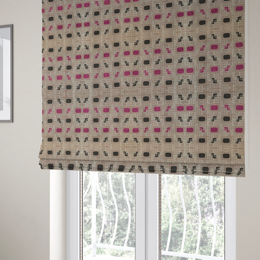 Carousel Geometric Pattern Collection Purple Black Colour Woven Chenille Upholstery Fabric CTR-383 - Roman Blinds