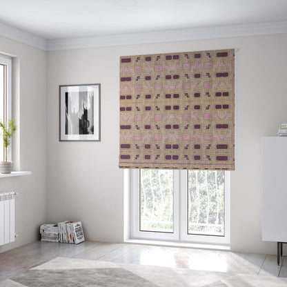 Carousel Geometric Pattern Collection Pink Purple Colour Woven Chenille Upholstery Fabric CTR-384 - Roman Blinds