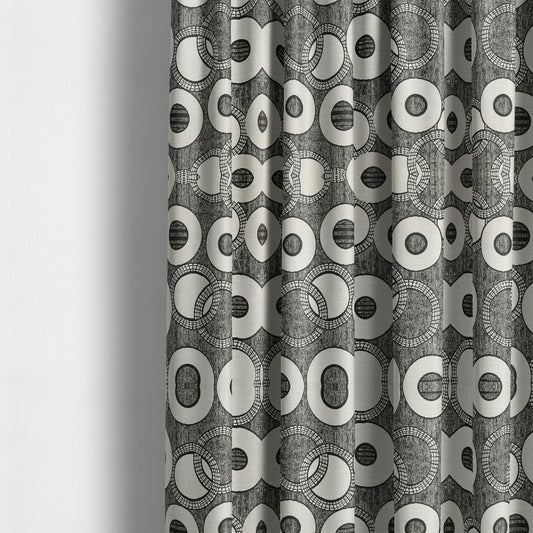 Solitaire Collection Soft Chenille Circular Pattern Black Grey Colour Upholstery Fabric CTR-386 - Made To Measure Curtains