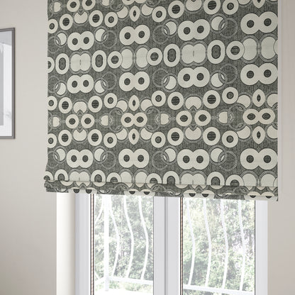 Solitaire Collection Soft Chenille Circular Pattern Black Grey Colour Upholstery Fabric CTR-386 - Roman Blinds