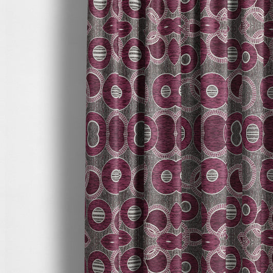 Solitaire Collection Soft Chenille Circular Pattern Pink Colour Upholstery Fabric CTR-387 - Made To Measure Curtains