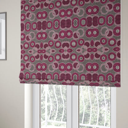 Solitaire Collection Soft Chenille Circular Pattern Pink Colour Upholstery Fabric CTR-387 - Roman Blinds