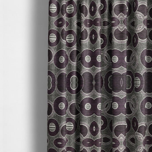 Solitaire Collection Soft Chenille Circular Pattern Purple Colour Upholstery Fabric CTR-388 - Made To Measure Curtains