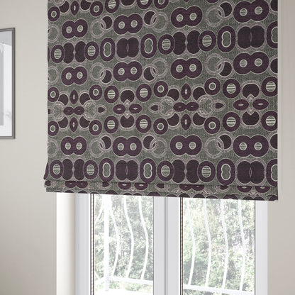 Solitaire Collection Soft Chenille Circular Pattern Purple Colour Upholstery Fabric CTR-388 - Roman Blinds