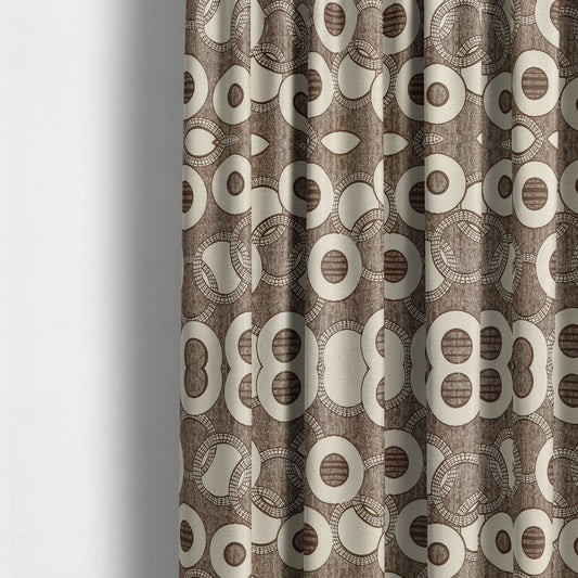 Solitaire Collection Soft Chenille Circular Pattern Brown Colour Upholstery Fabric CTR-389 - Made To Measure Curtains