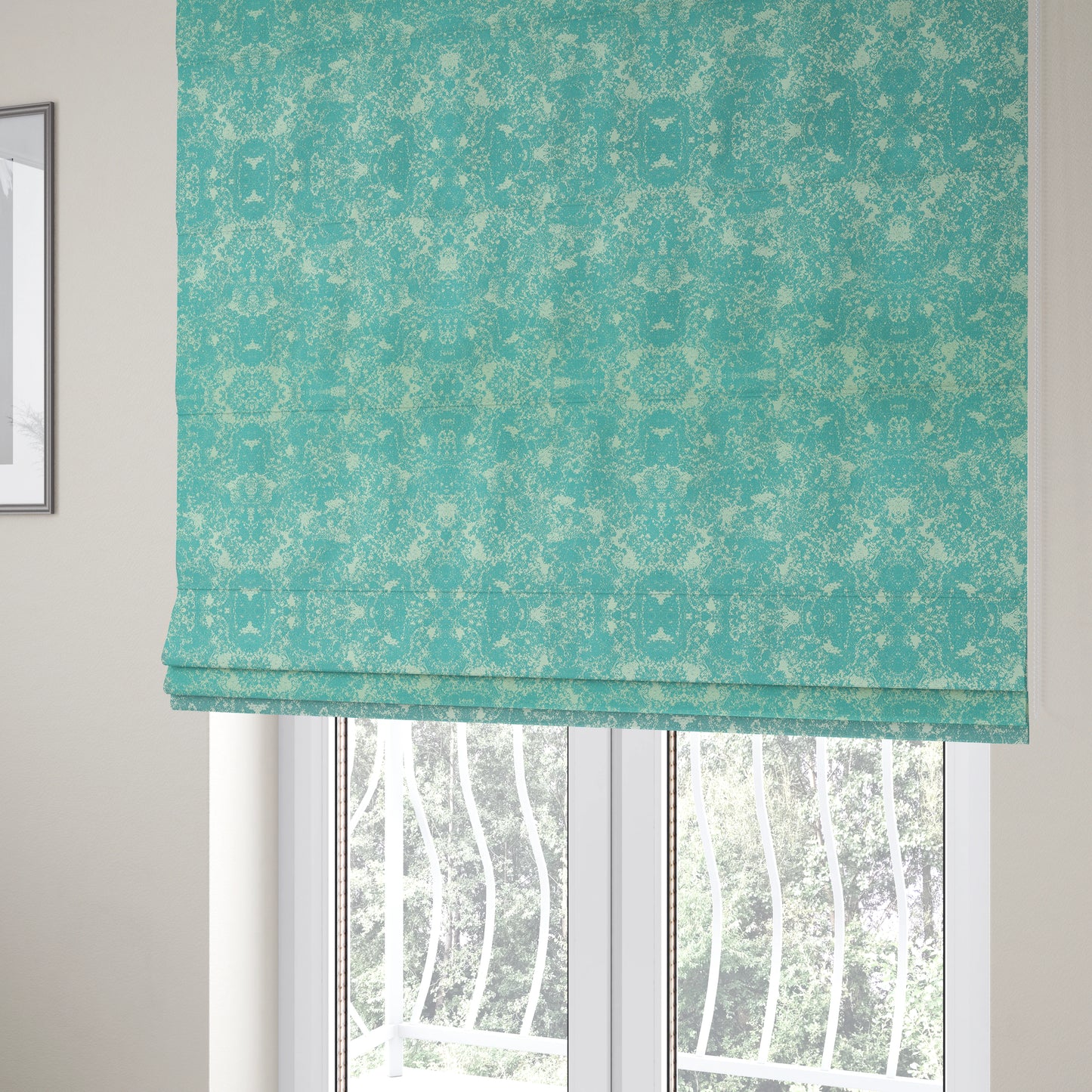 Mica Designer Fabrics Semi Plain Abstract Pattern Chenille Upholstery Fabric In Blue Colour CTR-393 - Roman Blinds