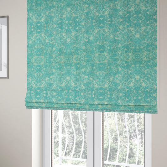 Mica Designer Fabrics Semi Plain Abstract Pattern Chenille Upholstery Fabric In Blue Colour CTR-393 - Roman Blinds