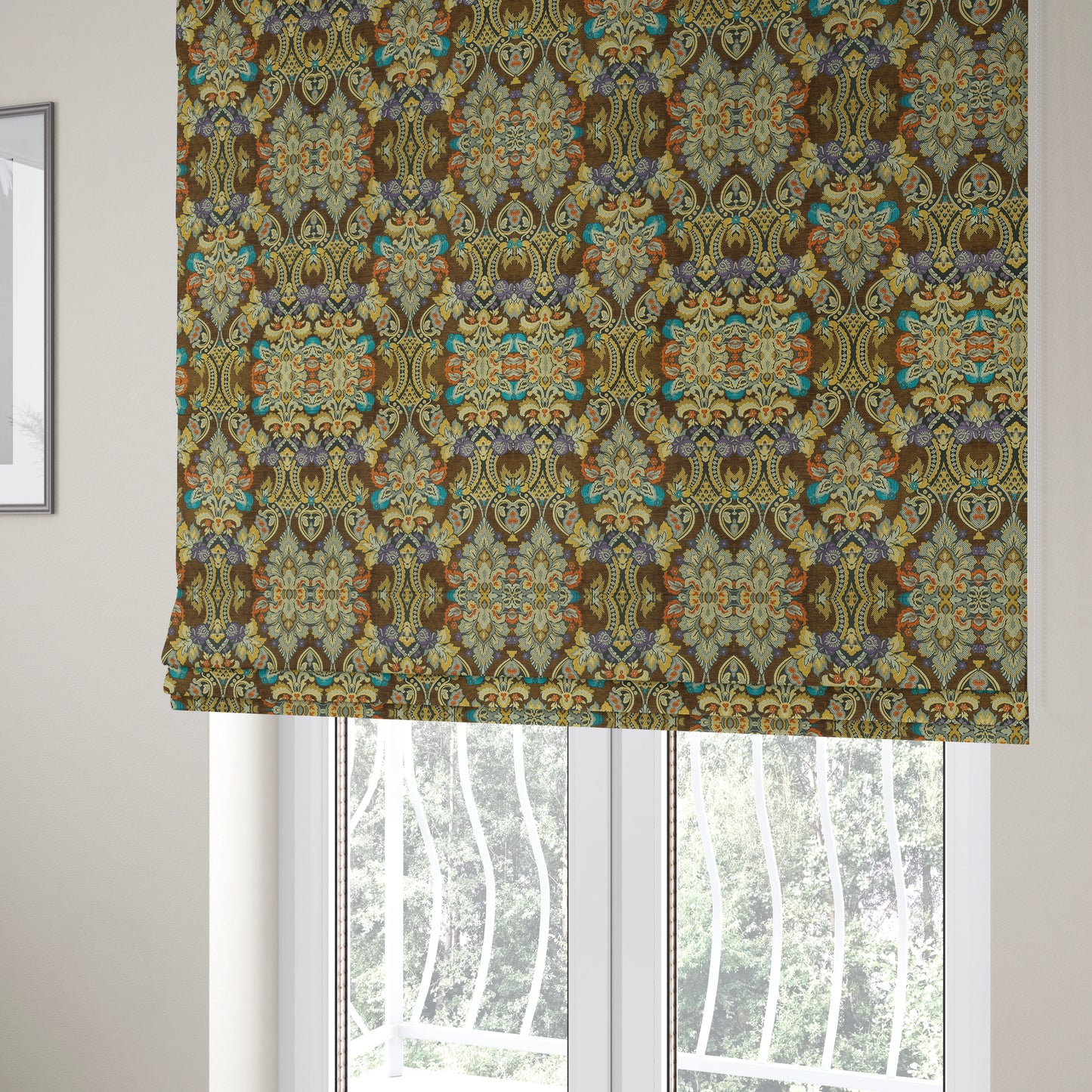 Komkotar Fabrics Rich Detail Floral Damask Upholstery Fabric In Brown Colour CTR-403 - Roman Blinds