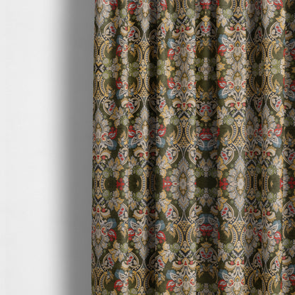 Komkotar Fabrics Rich Detail Floral Damask Upholstery Fabric In Green Colour CTR-407 - Made To Measure Curtains