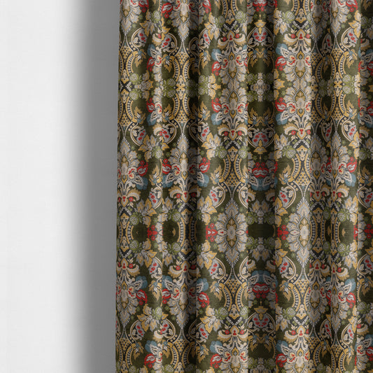 Komkotar Fabrics Rich Detail Floral Damask Upholstery Fabric In Green Colour CTR-407 - Made To Measure Curtains