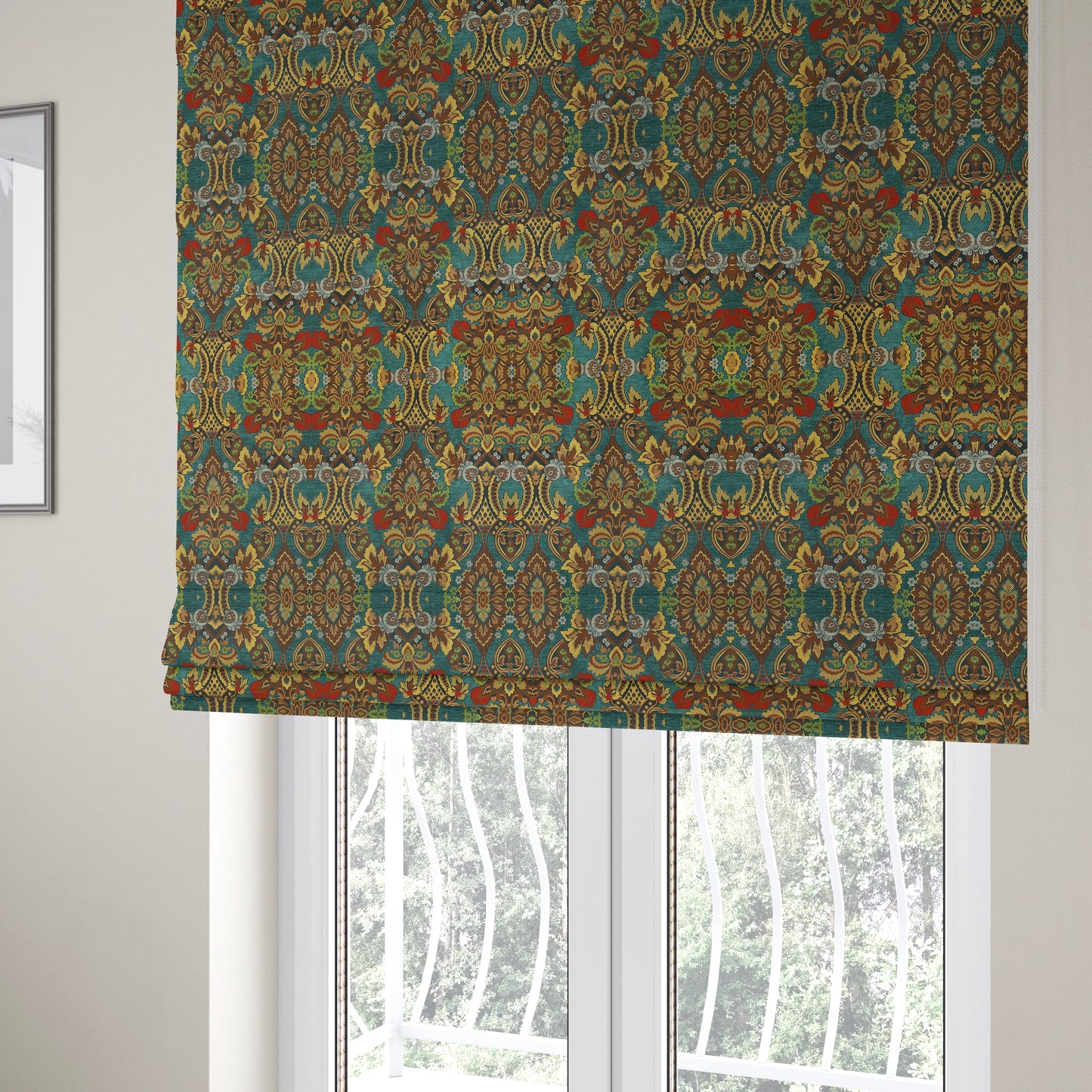 Komkotar Fabrics Rich Detail Floral Damask Upholstery Fabric In Blue Colour CTR-408 - Roman Blinds