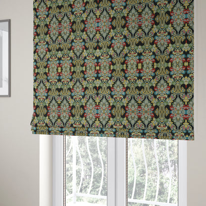 Komkotar Fabrics Rich Detail Floral Damask Upholstery Fabric In Black Colour CTR-410 - Roman Blinds