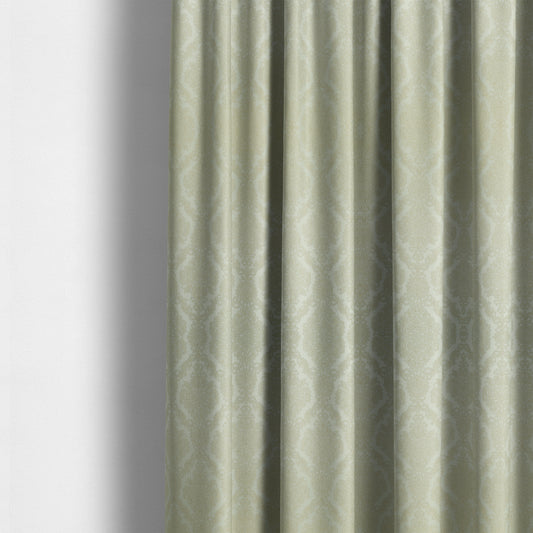 Elstow Damask Pattern Collection In Textured Embroidery Effect Chenille Upholstery Fabric In Cream Colour CTR-412 - Made To Measure Curtains