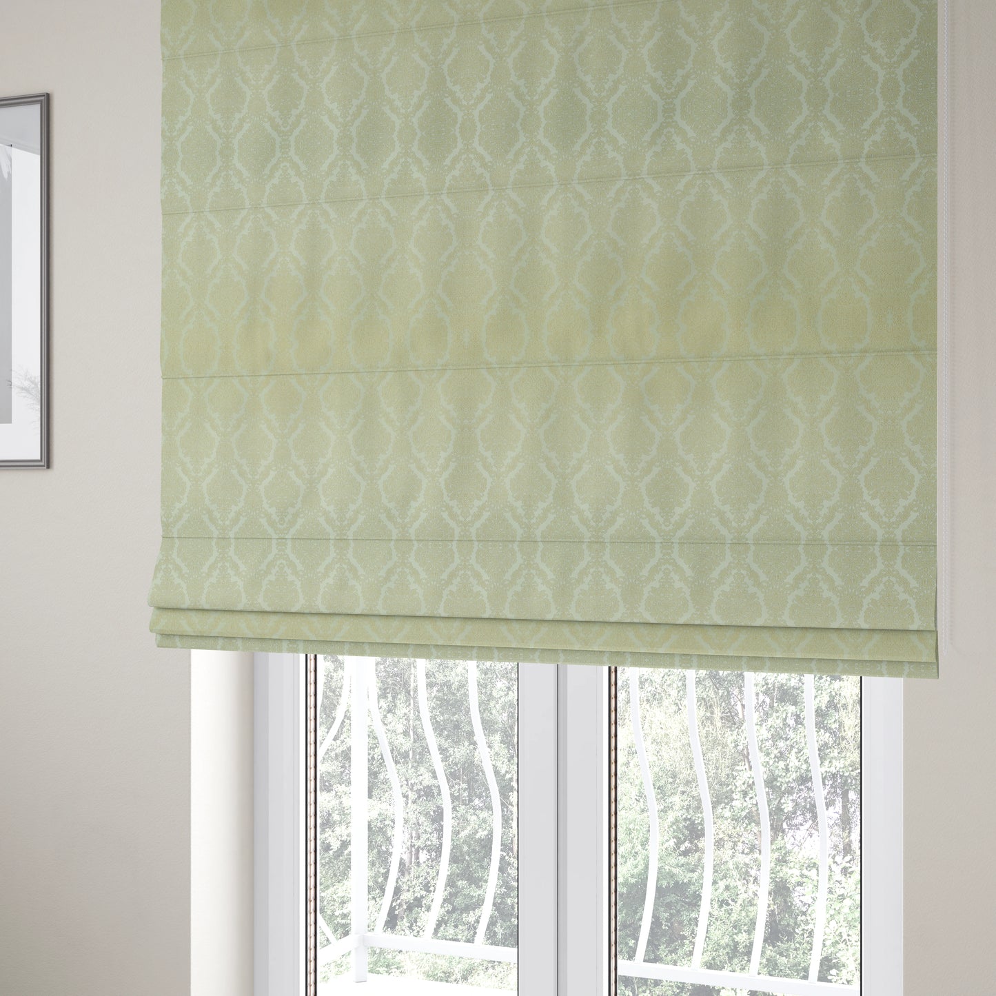 Elstow Damask Pattern Collection In Textured Embroidery Effect Chenille Upholstery Fabric In Cream Colour CTR-412 - Roman Blinds