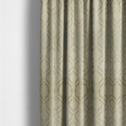 Elstow Damask Pattern Collection In Textured Embroidery Effect Chenille Upholstery Fabric In Beige Colour CTR-413 - Made To Measure Curtains