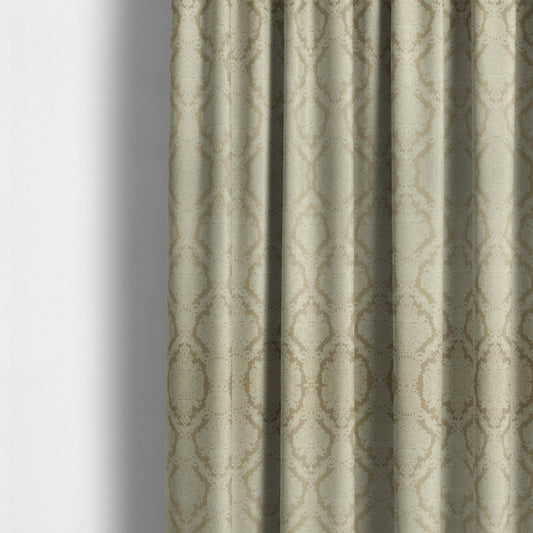 Elstow Damask Pattern Collection In Textured Embroidery Effect Chenille Upholstery Fabric In Beige Colour CTR-413 - Made To Measure Curtains