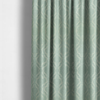 Elstow Damask Pattern Collection In Textured Embroidery Effect Chenille Upholstery Fabric In Aqua Green Colour CTR-414 - Made To Measure Curtains