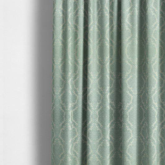 Elstow Damask Pattern Collection In Textured Embroidery Effect Chenille Upholstery Fabric In Aqua Green Colour CTR-414 - Made To Measure Curtains