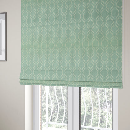 Elstow Damask Pattern Collection In Textured Embroidery Effect Chenille Upholstery Fabric In Aqua Green Colour CTR-414 - Roman Blinds