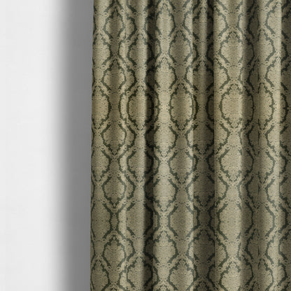 Elstow Damask Pattern Collection In Textured Embroidery Effect Chenille Upholstery Fabric In Green Colour CTR-415 - Made To Measure Curtains