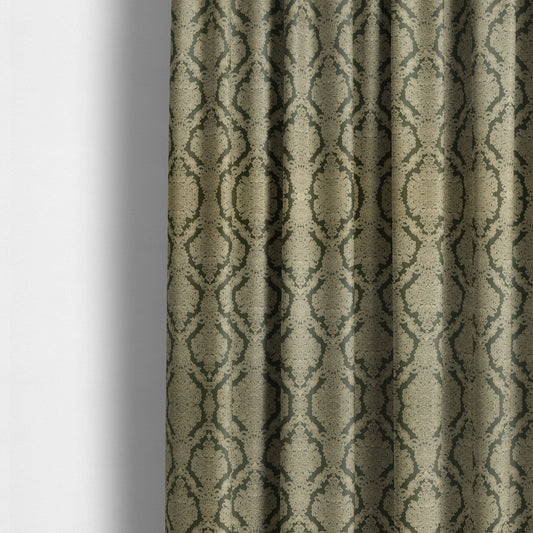 Elstow Damask Pattern Collection In Textured Embroidery Effect Chenille Upholstery Fabric In Green Colour CTR-415 - Made To Measure Curtains