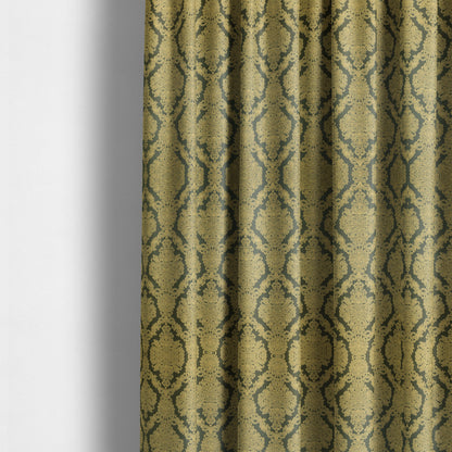 Elstow Damask Pattern Collection In Textured Embroidery Effect Chenille Upholstery Fabric In Green Yellow Colour CTR-416 - Made To Measure Curtains